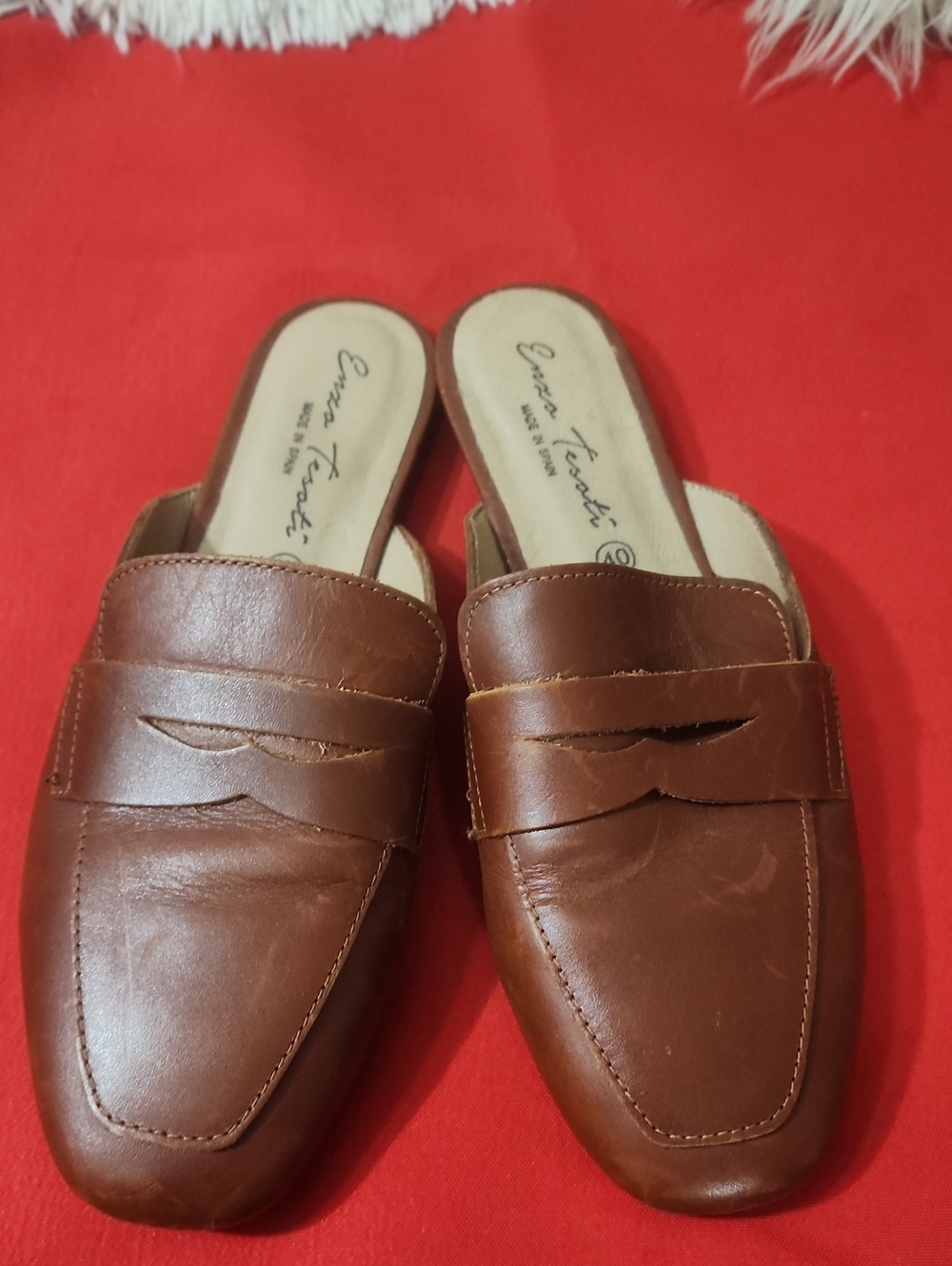 Enzo Tesoti Brown Leather Slip-On Mules for Women by